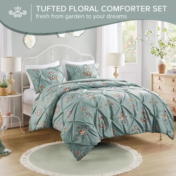 imageComfort Spaces Pink Queen Duvet Cover Set  3 Pieces Pintuck Tufted Vintage Floral Duvet Sets Queen All Seasons SkinFriendly Lightweight ampamp Soft Microfiber Queen Duvet Cover Shams FullQueenSage