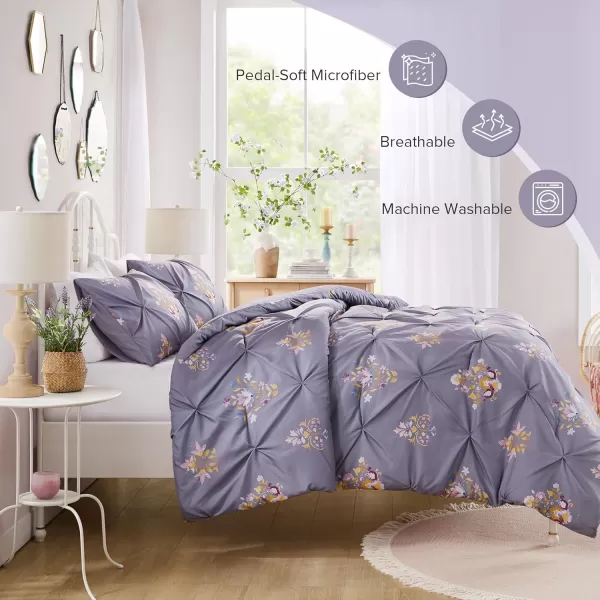 imageComfort Spaces Pink Queen Duvet Cover Set  3 Pieces Pintuck Tufted Vintage Floral Duvet Sets Queen All Seasons SkinFriendly Lightweight ampamp Soft Microfiber Queen Duvet Cover Shams FullQueenPurple