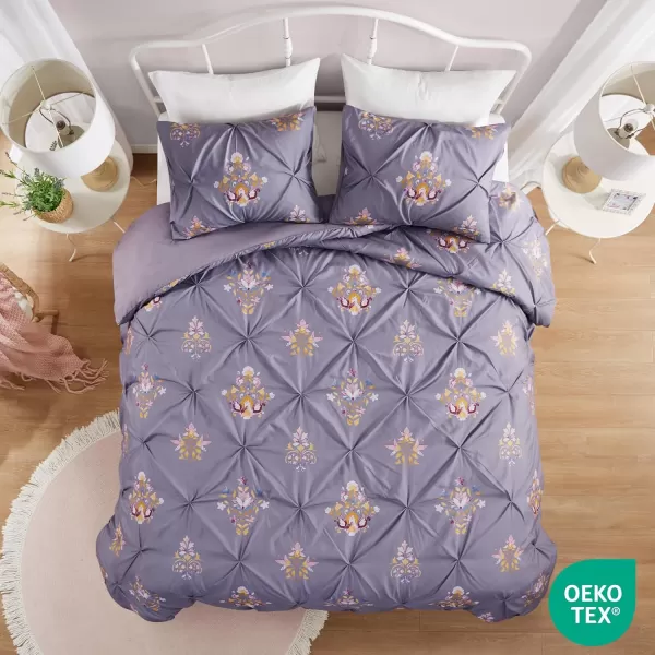 imageComfort Spaces Pink Queen Duvet Cover Set  3 Pieces Pintuck Tufted Vintage Floral Duvet Sets Queen All Seasons SkinFriendly Lightweight ampamp Soft Microfiber Queen Duvet Cover Shams FullQueenPurple