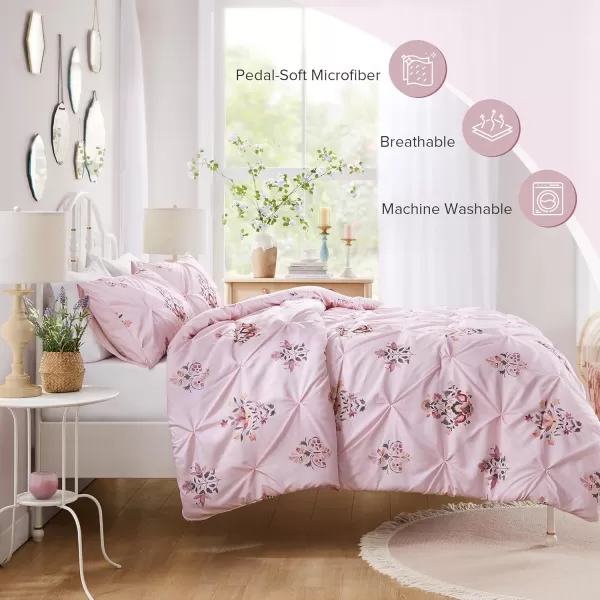 imageComfort Spaces Pink Queen Duvet Cover Set  3 Pieces Pintuck Tufted Vintage Floral Duvet Sets Queen All Seasons SkinFriendly Lightweight ampamp Soft Microfiber Queen Duvet Cover Shams FullQueenPink