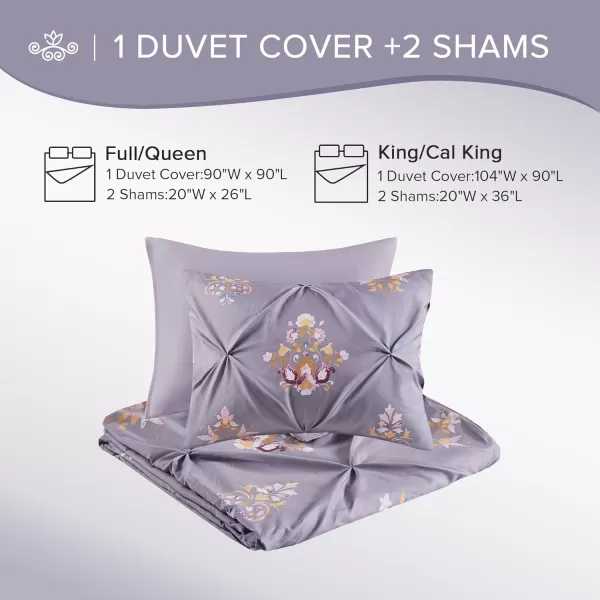 imageComfort Spaces Pink Queen Duvet Cover Set  3 Pieces Pintuck Tufted Vintage Floral Duvet Sets Queen All Seasons SkinFriendly Lightweight ampamp Soft Microfiber Queen Duvet Cover Shams FullQueenPurple