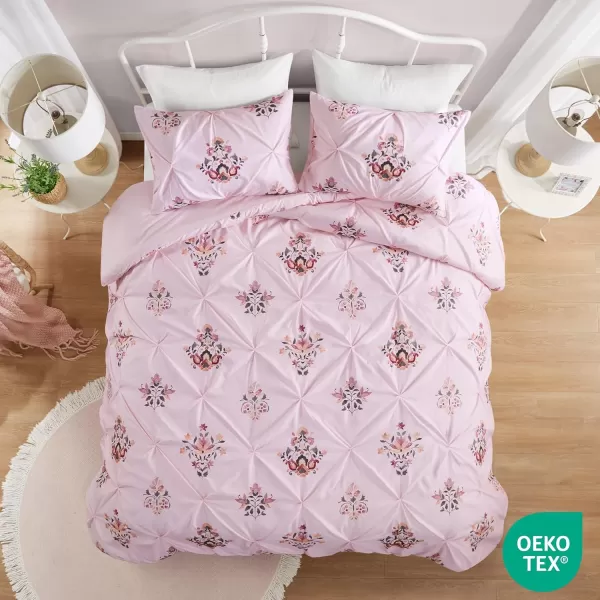 imageComfort Spaces Pink Queen Duvet Cover Set  3 Pieces Pintuck Tufted Vintage Floral Duvet Sets Queen All Seasons SkinFriendly Lightweight ampamp Soft Microfiber Queen Duvet Cover Shams FullQueenPink