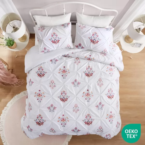 imageComfort Spaces Pink Queen Duvet Cover Set  3 Pieces Pintuck Tufted Vintage Floral Duvet Sets Queen All Seasons SkinFriendly Lightweight ampamp Soft Microfiber Queen Duvet Cover Shams FullQueenIvory