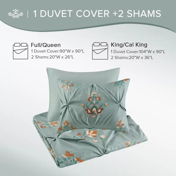 imageComfort Spaces Pink Queen Duvet Cover Set  3 Pieces Pintuck Tufted Vintage Floral Duvet Sets Queen All Seasons SkinFriendly Lightweight ampamp Soft Microfiber Queen Duvet Cover Shams FullQueenSage