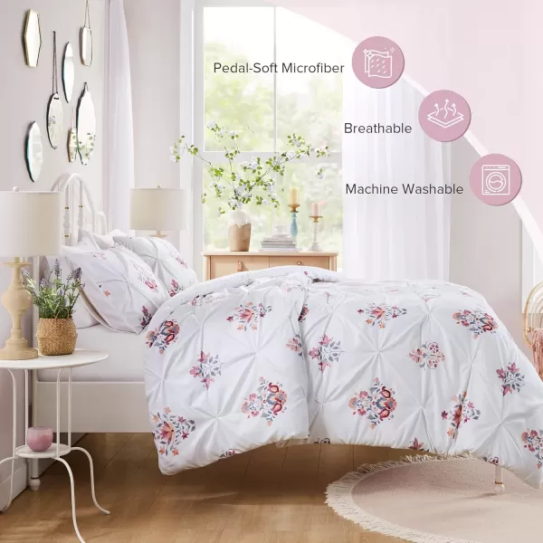 imageComfort Spaces Pink Queen Duvet Cover Set  3 Pieces Pintuck Tufted Vintage Floral Duvet Sets Queen All Seasons SkinFriendly Lightweight ampamp Soft Microfiber Queen Duvet Cover Shams FullQueenIvory