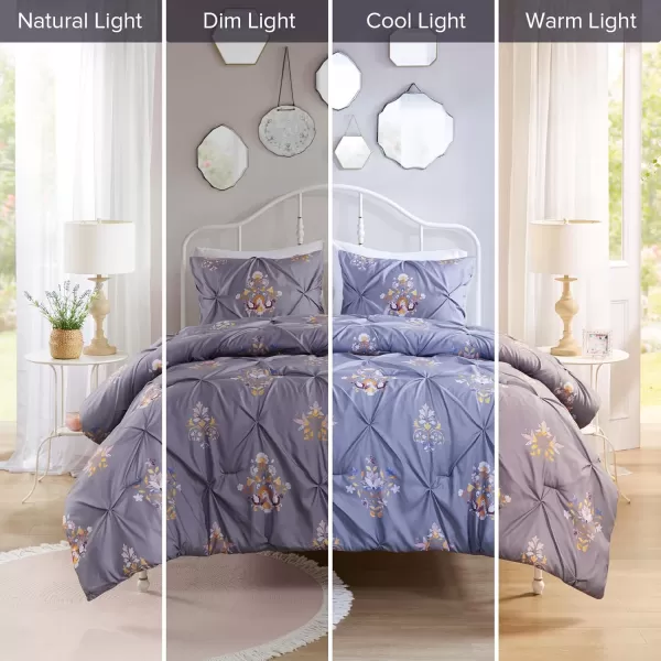 imageComfort Spaces Pink Queen Duvet Cover Set  3 Pieces Pintuck Tufted Vintage Floral Duvet Sets Queen All Seasons SkinFriendly Lightweight ampamp Soft Microfiber Queen Duvet Cover Shams FullQueenPurple