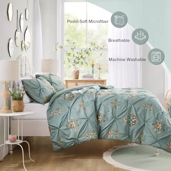 imageComfort Spaces Pink Queen Duvet Cover Set  3 Pieces Pintuck Tufted Vintage Floral Duvet Sets Queen All Seasons SkinFriendly Lightweight ampamp Soft Microfiber Queen Duvet Cover Shams FullQueenSage