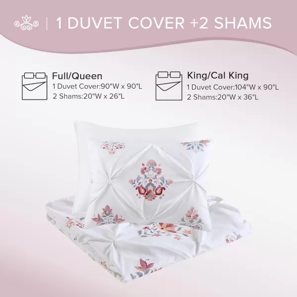 imageComfort Spaces Pink Queen Duvet Cover Set  3 Pieces Pintuck Tufted Vintage Floral Duvet Sets Queen All Seasons SkinFriendly Lightweight ampamp Soft Microfiber Queen Duvet Cover Shams FullQueenIvory