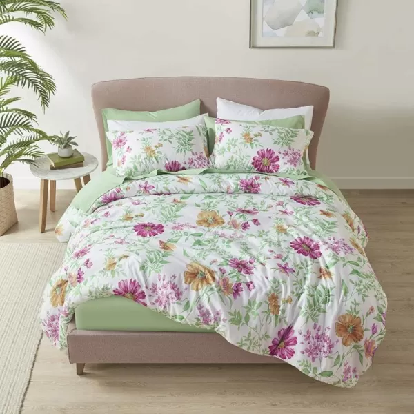 imageComfort Spaces Bed in A Bag  Trendy Casual Design Cozy Comforter with Complete Sheet Set with Side Pocket All Season Cover Matching Shams Queen Natalie Floral Blue 9 PieceDaisies Green