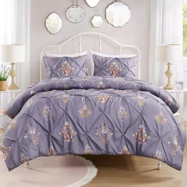 imageComfort Spaces Pink Queen Duvet Cover Set  3 Pieces Pintuck Tufted Vintage Floral Duvet Sets Queen All Seasons SkinFriendly Lightweight ampamp Soft Microfiber Queen Duvet Cover Shams FullQueenPurple
