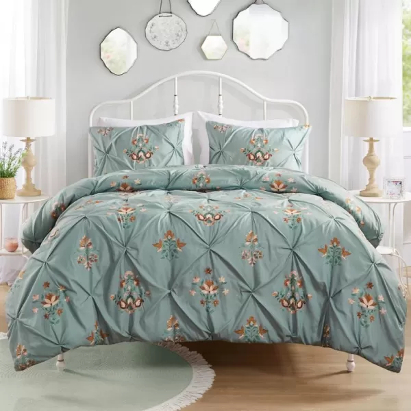 imageComfort Spaces Pink Queen Duvet Cover Set  3 Pieces Pintuck Tufted Vintage Floral Duvet Sets Queen All Seasons SkinFriendly Lightweight ampamp Soft Microfiber Queen Duvet Cover Shams FullQueenSage