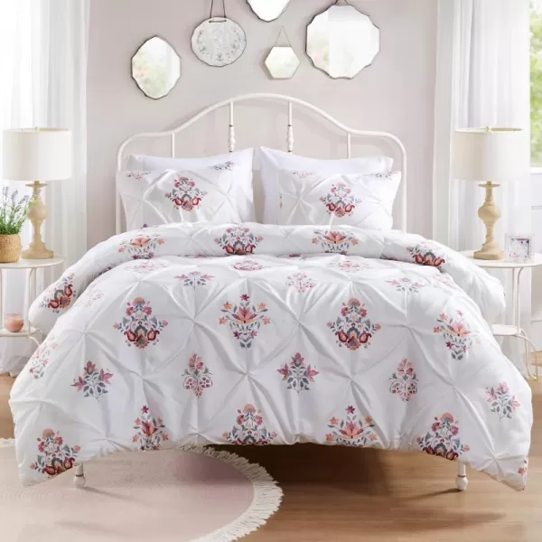 imageComfort Spaces Pink Queen Duvet Cover Set  3 Pieces Pintuck Tufted Vintage Floral Duvet Sets Queen All Seasons SkinFriendly Lightweight ampamp Soft Microfiber Queen Duvet Cover Shams FullQueenIvory