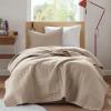 imageComfort Spaces King Quilt Set Modern Reversible Ogee Coverlet King Bedding Set Cozy Quilted Winter Layer All Season Lightweight Soft King Size Quilt Kienna King Green 3 PieceTaupe