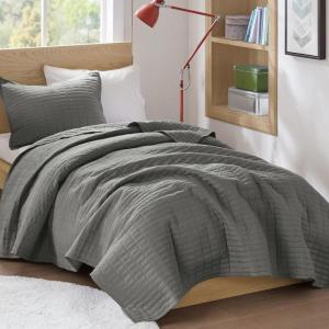 imageComfort Spaces King Quilt Set Modern Reversible Ogee Coverlet King Bedding Set Cozy Quilted Winter Layer All Season Lightweight Soft King Size Quilt Kienna King Green 3 PieceCharcoal Grey