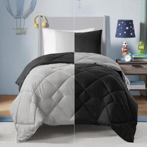 imageComfort Spaces Twin Comforter Set Vibrant Reversible Comforters Twin Size Quilted Bedding Set All Season Lightweight Bedding Soft Microfiber Comforter Vixie NavyLight Blue TwinTwin XL 2 PieceBlackGray
