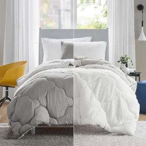 imageComfort Spaces Twin Comforter Set Vibrant Reversible Comforters Twin Size Quilted Bedding Set All Season Lightweight Bedding Soft Microfiber Comforter Vixie NavyLight Blue TwinTwin XL 2 PieceGreyWhite Sherpa