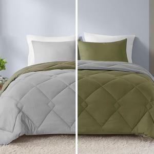 imageComfort Spaces Twin Comforter Set Vibrant Reversible Comforters Twin Size Quilted Bedding Set All Season Lightweight Bedding Soft Microfiber Comforter Vixie NavyLight Blue TwinTwin XL 2 PieceGreenGrey