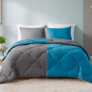imageComfort Spaces Twin Comforter Set Vibrant Reversible Comforters Twin Size Quilted Bedding Set All Season Lightweight Bedding Soft Microfiber Comforter Vixie NavyLight Blue TwinTwin XL 2 PieceTealCharcoal