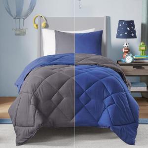 imageComfort Spaces Twin Comforter Set Vibrant Reversible Comforters Twin Size Quilted Bedding Set All Season Lightweight Bedding Soft Microfiber Comforter Vixie NavyLight Blue TwinTwin XL 2 PieceNavyCharcoal