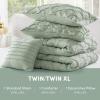 imageComfort Spaces Comforter for Queen Size Bed Ogee Ruched with Crinkle Texture Breathable Comforter Set Queen All Season Lightweight Bedding Set Shams Dcor Pilow FullQueen White 4 PieceGreen