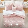 imageComfort Spaces Comforter for Queen Size Bed Ogee Ruched with Crinkle Texture Breathable Comforter Set Queen All Season Lightweight Bedding Set Shams Dcor Pilow FullQueen White 4 PiecePink