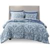 imageComfort Spaces Bed in A Bag Comforter Set  Trendy Casual Design Queen Comforter with Complete Sheet Set with Side Pocket All Season Comforter Queen Shams Gloria Queen GreyYellow 9 PieceDamask Blue
