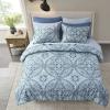 imageComfort Spaces Bed in A Bag Comforter Set  Trendy Casual Design Queen Comforter with Complete Sheet Set with Side Pocket All Season Comforter Queen Shams Gloria Queen GreyYellow 9 PieceDamask Blue
