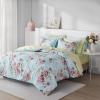 imageComfort Spaces Bed in A Bag Comforter Set  Trendy Casual Design Queen Comforter with Complete Sheet Set with Side Pocket All Season Comforter Queen Shams Gloria Queen GreyYellow 9 PieceFloral Blue