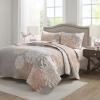 imageComfort Spaces Boho Quilt Set Queen Reversible Vermicelli Quilting Queen Size Bed All Season Lightweight Coverlet Winter Layer Bedding Shams Gloria FullQueen Green 3 PieceBlushGrey