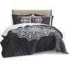 imageComfort Spaces Boho Quilt Set Queen Reversible Vermicelli Quilting Queen Size Bed All Season Lightweight Coverlet Winter Layer Bedding Shams Gloria FullQueen Green 3 PieceAva Black