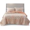 imageComfort Spaces Boho Quilt Set Queen Reversible Vermicelli Quilting Queen Size Bed All Season Lightweight Coverlet Winter Layer Bedding Shams Gloria FullQueen Green 3 PieceGloria Coral