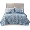 imageComfort Spaces Boho Quilt Set Queen Reversible Vermicelli Quilting Queen Size Bed All Season Lightweight Coverlet Winter Layer Bedding Shams Gloria FullQueen Green 3 PieceGloria Aqua