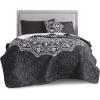 imageComfort Spaces Boho Quilt Set Queen Reversible Vermicelli Quilting Queen Size Bed All Season Lightweight Coverlet Winter Layer Bedding Shams Gloria FullQueen Green 3 PieceAva Black