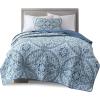 imageComfort Spaces Boho Quilt Set Queen Reversible Vermicelli Quilting Queen Size Bed All Season Lightweight Coverlet Winter Layer Bedding Shams Gloria FullQueen Green 3 PieceGloria Aqua