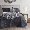 imageComfort Spaces Boho Quilt Set Queen Reversible Vermicelli Quilting Queen Size Bed All Season Lightweight Coverlet Winter Layer Bedding Shams Gloria FullQueen Green 3 PieceAva Black