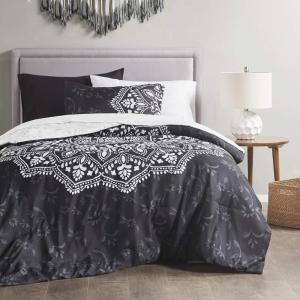 imageComfort Spaces Bed in A Bag Comforter Set  Trendy Casual Design Queen Comforter with Complete Sheet Set with Side Pocket All Season Comforter Queen Shams Gloria Queen GreyYellow 9 PieceMedallion Black