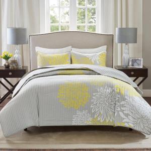 imageComfort Spaces Boho Quilt Set Queen Reversible Vermicelli Quilting Queen Size Bed All Season Lightweight Coverlet Winter Layer Bedding Shams Gloria FullQueen Green 3 PieceYellow