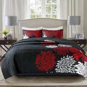 imageComfort Spaces Boho Quilt Set Queen Reversible Vermicelli Quilting Queen Size Bed All Season Lightweight Coverlet Winter Layer Bedding Shams Gloria FullQueen Green 3 PieceRedBlack