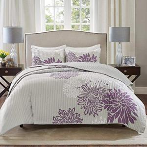 imageComfort Spaces Boho Quilt Set Queen Reversible Vermicelli Quilting Queen Size Bed All Season Lightweight Coverlet Winter Layer Bedding Shams Gloria FullQueen Green 3 PiecePurple