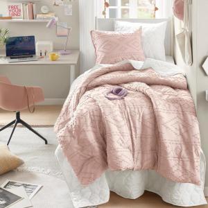 imageComfort Spaces Comforter for Queen Size Bed Geometric Diamond Tufted Boho Comforter Set Queen All Season Lightweight Bedding Set Matching Sham FullQueen Pink 3 PiecePink