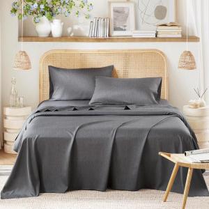 imageComfort Spaces Cooling Sheet Set Poly X Rayon Blend Rayon Derived from Bamboo Soft Silky Lustrous Heathered Finish Queen Sheets for Summer All Season Sheet Set Queen Dark Grey 4 PieceDark Grey