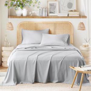 imageComfort Spaces Cooling Sheet Set Poly X Rayon Blend Rayon Derived from Bamboo Soft Silky Lustrous Heathered Finish Queen Sheets for Summer All Season Sheet Set Queen Dark Grey 4 PieceLight Grey