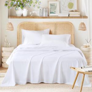 imageComfort Spaces Cooling Sheet Set Poly X Rayon Blend Rayon Derived from Bamboo Soft Silky Lustrous Heathered Finish Queen Sheets for Summer All Season Sheet Set Queen Dark Grey 4 PieceWhite