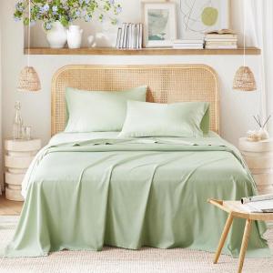 imageComfort Spaces Cooling Sheet Set Poly X Rayon Blend Rayon Derived from Bamboo Soft Silky Lustrous Heathered Finish Queen Sheets for Summer All Season Sheet Set Queen Dark Grey 4 PieceSage Green