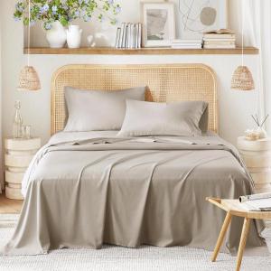 imageComfort Spaces Cooling Sheet Set Poly X Rayon Blend Rayon Derived from Bamboo Soft Silky Lustrous Heathered Finish Queen Sheets for Summer All Season Sheet Set Queen Dark Grey 4 PieceBeige