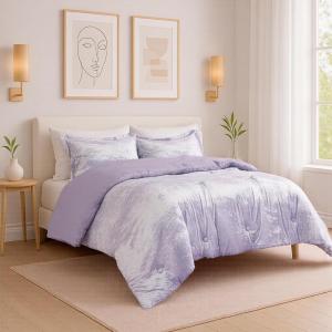 imageComfort Spaces Juliette Luxe Comforter Set Velvet Lush with Soft Brushed Microfiber Reverse All Season Cozy Velvet Bedding Sets Fluffy Comforter Bed Set Matching Sham Black TwinTwin XL 2 PiecePurple Comforter