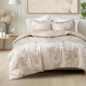 imageComfort Spaces Juliette Luxe Comforter Set Velvet Lush with Soft Brushed Microfiber Reverse All Season Cozy Velvet Bedding Sets Fluffy Comforter Bed Set Matching Sham Black TwinTwin XL 2 PieceChampagne Comforter