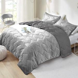 imageComfort Spaces Juliette Luxe Comforter Set Velvet Lush with Soft Brushed Microfiber Reverse All Season Cozy Velvet Bedding Sets Fluffy Comforter Bed Set Matching Sham Black TwinTwin XL 2 PieceGrey Quilt