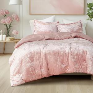 imageComfort Spaces Juliette Luxe Comforter Set Velvet Lush with Soft Brushed Microfiber Reverse All Season Cozy Velvet Bedding Sets Fluffy Comforter Bed Set Matching Sham Black TwinTwin XL 2 PieceBlush Comforter
