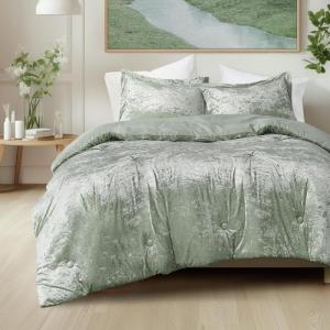 imageComfort Spaces Juliette Luxe Comforter Set Velvet Lush with Soft Brushed Microfiber Reverse All Season Cozy Velvet Bedding Sets Fluffy Comforter Bed Set Matching Sham Black TwinTwin XL 2 PieceSage Green Comforter